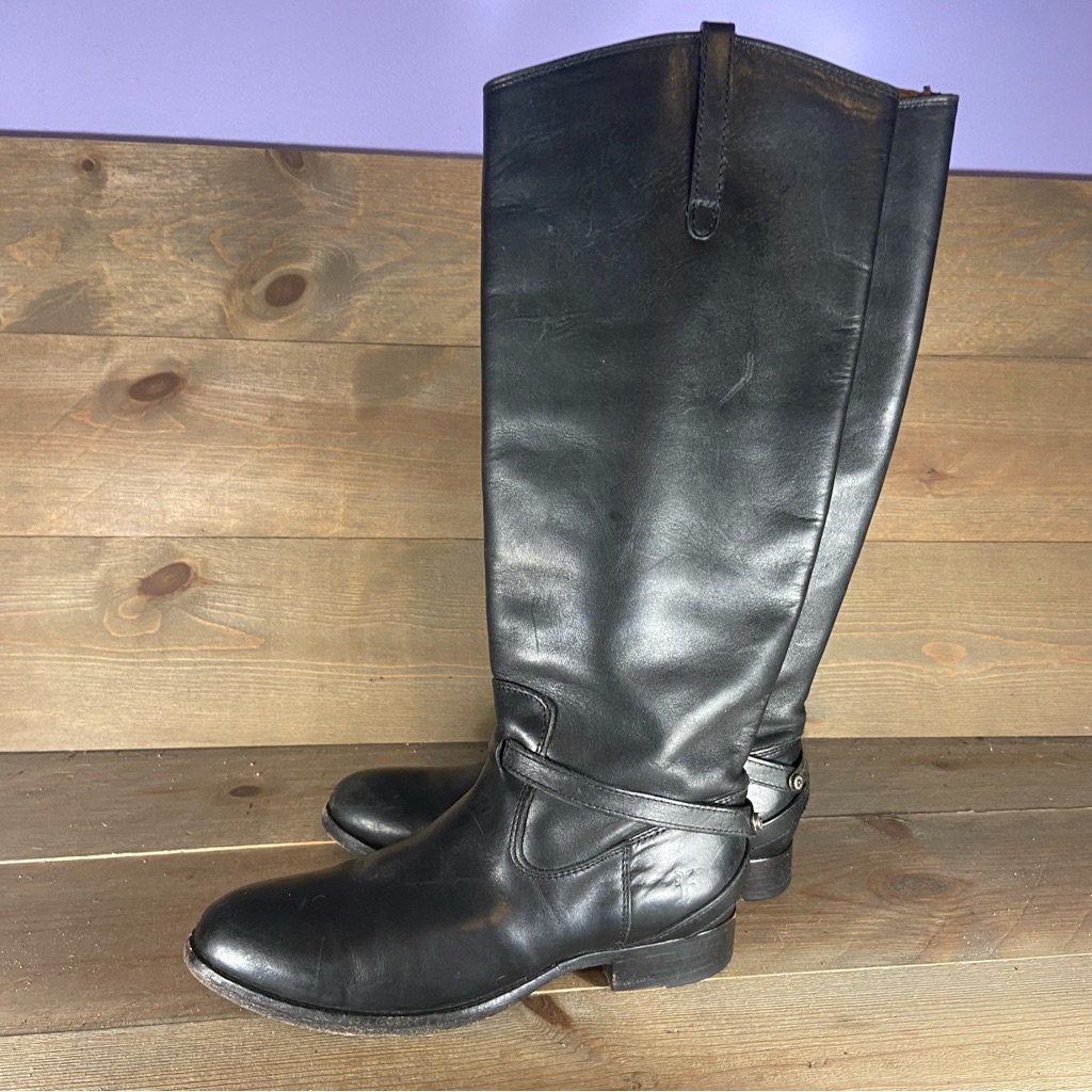 Frye Lindsey Womens Size 6 Shoes Black Leather Tall Riding Boots